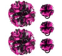 Hooshing 5PCS Cheerleading Pom Poms Black and Hot Pink Cheerleader Hair Ties Pompoms for Basketball Football Sports Team Spirits Birthday Festivals Party Adults Kids