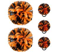 Hooshing 5PCS Cheerleading Pom Poms Black and Orange Cheerleader Hair Ties Pompoms for Basketball Football Sports Team Spirits Birthday Festivals Party Adults Kids