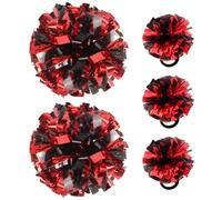 Hooshing 5PCS Cheerleading Pom Poms Black and Red Cheerleader Hair Ties Pompoms for Basketball Football Sports Team Spirits Birthday Festivals Party Adults Kids