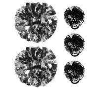 Hooshing 5PCS Cheerleading Pom Poms Black and Silver Cheerleader Hair Ties Pompoms for Basketball Football Sports Team Spirits Birthday Festivals Party Adults Kids