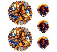 Hooshing 5PCS Cheerleading Pom Poms Blue and Orange Cheerleader Hair Ties Pompoms for Basketball Football Sports Team Spirits Birthday Festivals Party Adults Kids