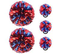 Hooshing 5PCS Cheerleading Pom Poms Blue and Red Cheerleader Hair Ties Pompoms for Basketball Football Sports Team Spirits Birthday Festivals Party Adults Kids