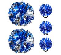 Hooshing 5PCS Cheerleading Pom Poms Blue and Silver Cheerleader Hair Ties Pompoms for Basketball Football Sports Team Spirits Birthday Festivals Party Adults Kids