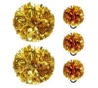 Hooshing 5PCS Cheerleading Pom Poms Gold Cheerleader Hair Ties Pompoms for Basketball Football Sports Team Spirits Birthday Festivals Party Adults Kids