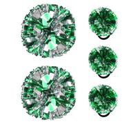 Hooshing 5PCS Cheerleading Pom Poms Green and Silver Cheerleader Hair Ties Pompoms for Basketball Football Sports Team Spirits Birthday Festivals Party Adults Kids