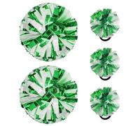 Hooshing 5PCS Cheerleading Pom Poms Green and White Cheerleader Hair Ties Pompoms for Basketball Football Sports Team Spirits Birthday Festivals Party Adults Kids