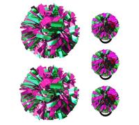 Hooshing 5PCS Cheerleading Pom Poms Hot Pink and Green Cheerleader Hair Ties Pompoms for Basketball Football Sports Team Spirits Birthday Festivals Party Adults Kids