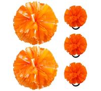 Hooshing 5PCS Cheerleading Pom Poms Orange Cheerleader Hair Ties Pompoms for Basketball Football Sports Team Spirits Birthday Festivals Party Adults Kids
