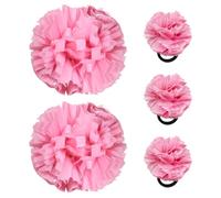 Hooshing 5PCS Cheerleading Pom Poms Pink Cheerleader Hair Ties Pompoms for Basketball Football Sports Team Spirits Birthday Festivals Party Adults Kids