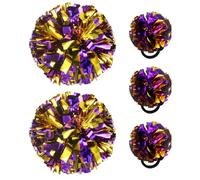 Hooshing 5PCS Cheerleading Pom Poms Purple and Gold Cheerleader Hair Ties Pompoms for Basketball Football Sports Team Spirits Birthday Festivals Party Adults Kids