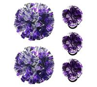 Hooshing 5PCS Cheerleading Pom Poms Purple and Silver Cheerleader Hair Ties Pompoms for Basketball Football Sports Team Spirits Birthday Festivals Party Adults Kids