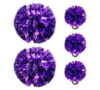 Hooshing 5PCS Cheerleading Pom Poms Purple Cheerleader Hair Ties Pompoms for Basketball Football Sports Team Spirits Birthday Festivals Party Adults Kids