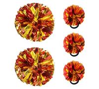 Hooshing 5PCS Cheerleading Pom Poms Red and Gold Cheerleader Hair Ties Pompoms for Basketball Football Sports Team Spirits Birthday Festivals Party Adults Kids