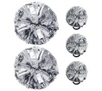 Hooshing 5PCS Cheerleading Pom Poms Silver Cheerleader Hair Ties Pompoms for Basketball Football Sports Team Spirits Birthday Festivals Party Adults Kids