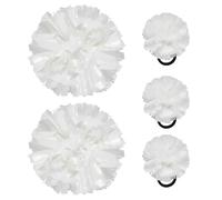 Hooshing 5PCS Cheerleading Pom Poms White Cheerleader Hair Ties Pompoms for Basketball Football Sports Team Spirits Birthday Festivals Party Adults Kids