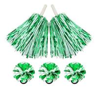 Hooshing 5PCS Green and White Pom Poms Cheerleading Shaker and Hair Ropes Wrist Ties with Poms for Cheerleader Girls Sports Spirits Rewards Cheer in Party Festival