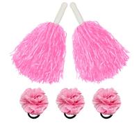 Hooshing 5PCS Pink Pom Poms Cheerleading and Hair Ropes Wrist Ties with Plastic Poms for Cheerleader Girls Sports Spirits Rewards Cheer in Party Festival
