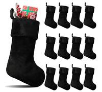 Hoosige 12 Pcs Christmas Stocking 18'' Bulk Thick Plush Fabric Hanging Christmas Stocking Decorations for Xmas Holiday Family Party Tree Fireplace Classic Ornaments (Black)