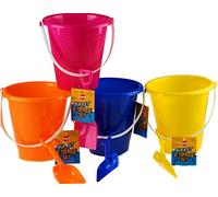 Hoot Set Of 4 Bright Colour Large Bucket And Spade Beach Toys