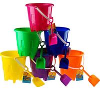 Hoot Set Of 6 Bright Colour Sand Castle Bucket And Spade Beach Toys