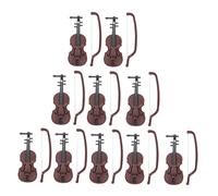 HOOTNEE 10 Sets Realistic Mini Violin Models Smooth Edges Polished Surface Photo Prop Decor Musical Instrument Ornaments for Desktop Display