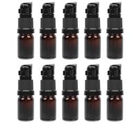HOOTNEE 10pcs Brown Glass Essential Oil Bottles with Pressing Pump Sub Bottles for Facial Cream Perfume Travel Multipurpose Refillable Containers