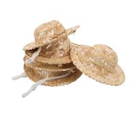 HOOTNEE 10Pcs Handwoven Miniature Straw Hats for Dolls with Chin Strap, 8Cm Tiny Doll Craft Hats for DIY Dollhouse Decorations and Mini Mexican Fiesta Accessories