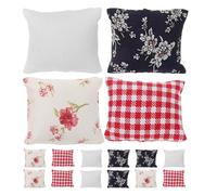 HOOTNEE 12 Scale Miniature Dollhouse Sofa Pillows Set Simulated Tiny Couch Cushions in White Blue Floral Red Plaid Mini Dollhouse Furnishings for DIY Craft Projects