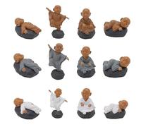 HOOTNEE 12pcs Ceramic Mini Monk Figurines Set for Fish Tank and Desktop Decoration, Cartoon Monk Ornaments in White Blue Coffee, Suitable for Moss and Succulent Garden Random Style