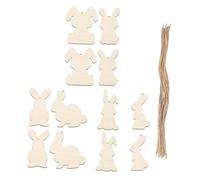 HOOTNEE 12pcs Easter Bunny Wooden Slices DIY Craft Hanging Ornaments, Unfinished Bunny Shape Wood Cutouts with 30cm Jute Strings, Easter Pendant Decorations for Home and Party