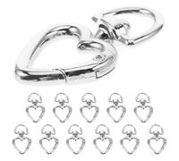 HOOTNEE 12pcs Heart-Shaped Connectors Key Buckle Silver Zinc Alloy Spring Snap Clips Easy Attachment and Detachment Versatile Use Stylish Charming Design for DIY Projects Crafting
