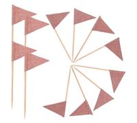 HOOTNEE 12Pcs Rose Gold Triangle Cake Picks Small Decorative Dessert Flags for Cupcakes Fruits and Party Food Toppers
