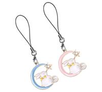 HOOTNEE 2Pcs Alloy Moon Star Rabbit Phone Charm Keychains with Pink and Blue Enamel Pendants, Cellphone Lanyard Strap Accessories for Mobile Phone Decoration