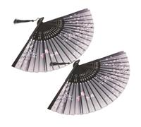 HOOTNEE 2pcs Ancient Style Dance Fan Vintage Rave Portable Handheld Women Folding Floral Hand Fan Chinese Style Party Decoration Traditional Wedding Black Wooden