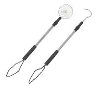 HOOTNEE 2pcs Beach Sand Sifter Set with Aluminum Alloy Telescopic Handles, Large Galvanized Steel Shell Scoop and Beach Hook, Reusable Outdoor Sand Scoop Kit for Shell Collecting and Rock