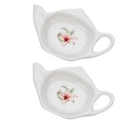 HOOTNEE 2pcs Ceramic Tea Bag Plate, Teapot Shaped Tray for Office Tea Time | Classic Style, Clean Resting Spot for Infusers and Teaspoons, Set, Delicate Tabletop Accent