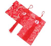 HOOTNEE 2pcs Chinese Red Envelopes for Wedding and Spring Festival, Elegant Cloth and Abs Material Money Pockets with Tassel Pendant, Suitable for Holding Greeting Cards and Money