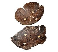 HOOTNEE 2pcs Creative Coconut Shell Pet Feeder and Bathroom Soap Dish Lightweight Soap Storage Tray with Cute Southeast Asian Fish Petal Designs for Home Use