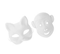 HOOTNEE 2Pcs DIY White Paper Masks Cat and Monkey Faces Blank Unpainted for Hand Painted Crafting Halloween Party Art Class Supplies