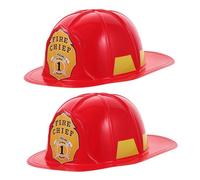 HOOTNEE 2Pcs Red Plastic Fireman Hat Firefighter Helmet Costume Accessory Pretend Play Cap for Adults Firefighter Dress-Up and Cosplay