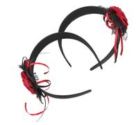 HOOTNEE 2pcs Rose Hairband Halloween Bridal Headpiece with Realistic Floral Decoration Comfortable Lightweight Gothic Flower Headband for Day Dead Cosplay and Party