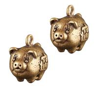 HOOTNEE 2Pcs Vintage Brass Piggy Pendant Small Keychain Charm Antique Style DIY Bag Accessory Fade-resistant with Design for Crafting and Decoration