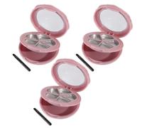 HOOTNEE 3pcs Five Grids Lip Balm Container Compact Powder Container Cosmetics Organizer with Mirror and Lip Brush Pink Plastic Easy to Carry for Foundation and Blush