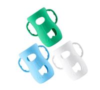 HOOTNEE 3pcs Silicone Baby Bottle Protector Sleeves with Handles for Infant Feeding Large Size Glass Bottle Covers in Blue White and Green