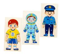 HOOTNEE 3pcs Wooden Enlightenment Puzzle for Early Educational Hand Eye Coordination Development Featuring Spaceman Policeman Athlete Characters