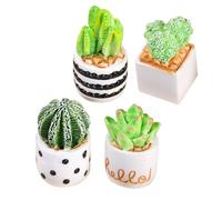 HOOTNEE 4 Pieces Miniature Cactus Decoration Resin Figurines Set, Small Artificial Potted Plants for Home, Office and Desk Decor, Realistic Tiny Resin Succulent Plant Ornaments