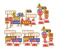 HOOTNEE 45pcs Traffic Road Signs Plastic Simulation Playset with Mini Traffic Cones Stop Signs Crosswalk Signals for Home School Educational Pretend Play