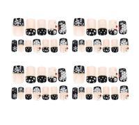 HOOTNEE 48pcs Black Winter Pattern Nail Patches Christmas Fake Nails Full Cover False Tips for Women Party Occasion