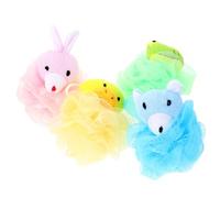 HOOTNEE 4Pcs Cartoon Bath Scrubbers Set Soft Shower Sponges with Yellow Duck Pink Rabbit Green Frog Blue Bear Bath Loofahs for Gentle Skin Cleaning