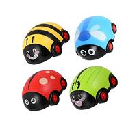 HOOTNEE 4Pcs Cartoon Insect Pull Back Car Set Colorful Glowing Friction Powered Toy Cars Sturdy Impact Resistant for Indoor and Outdoor Activities